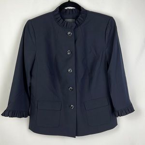 The Limited Navy Essentials button up blazer with ruffle hem/collar size 8